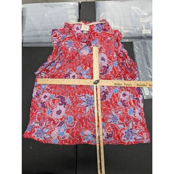 Knox Rose Sunwashed Red Lightweight Flutter Sleeve Floral Boho Blouse Size L - Picture 5 of 5